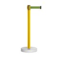 Montour Line Stanchion Belt Barrier WaterFillable Base Yellow Post 9ft.Olive Belt MSW630-YW-OL-90
